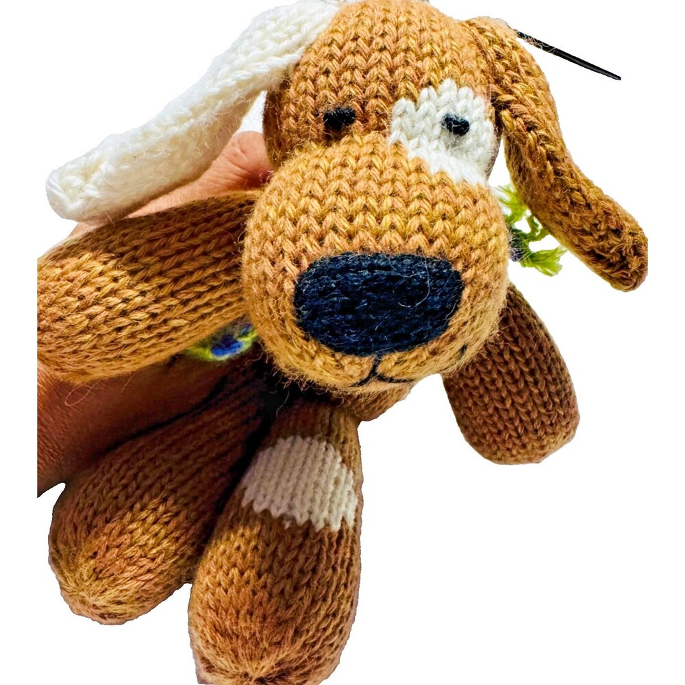 Melange Collection Brown Spotted Knit Puppy Striped Scarf Dog Handmade In Peru